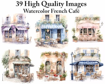 French Café Aquarell Sammlung - Pariser Café Clipart zum digitalen Download