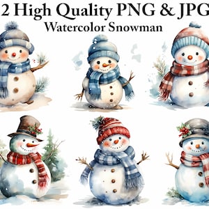 12 Watercolor Snowman Clipart PNG & JPG Digital Download for Card Making, Digital Paper Craft, Mixed, Junk Journal Kit, Sublimation Design