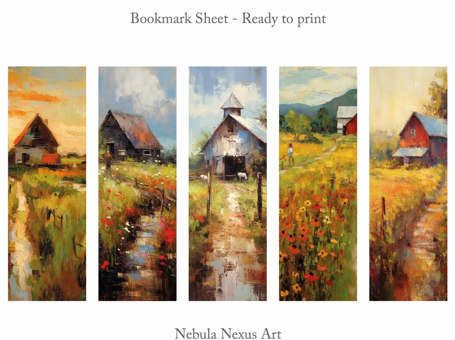 Rustic Farmhouse Bookmarks: Watercolor Countryside Art (digital ...