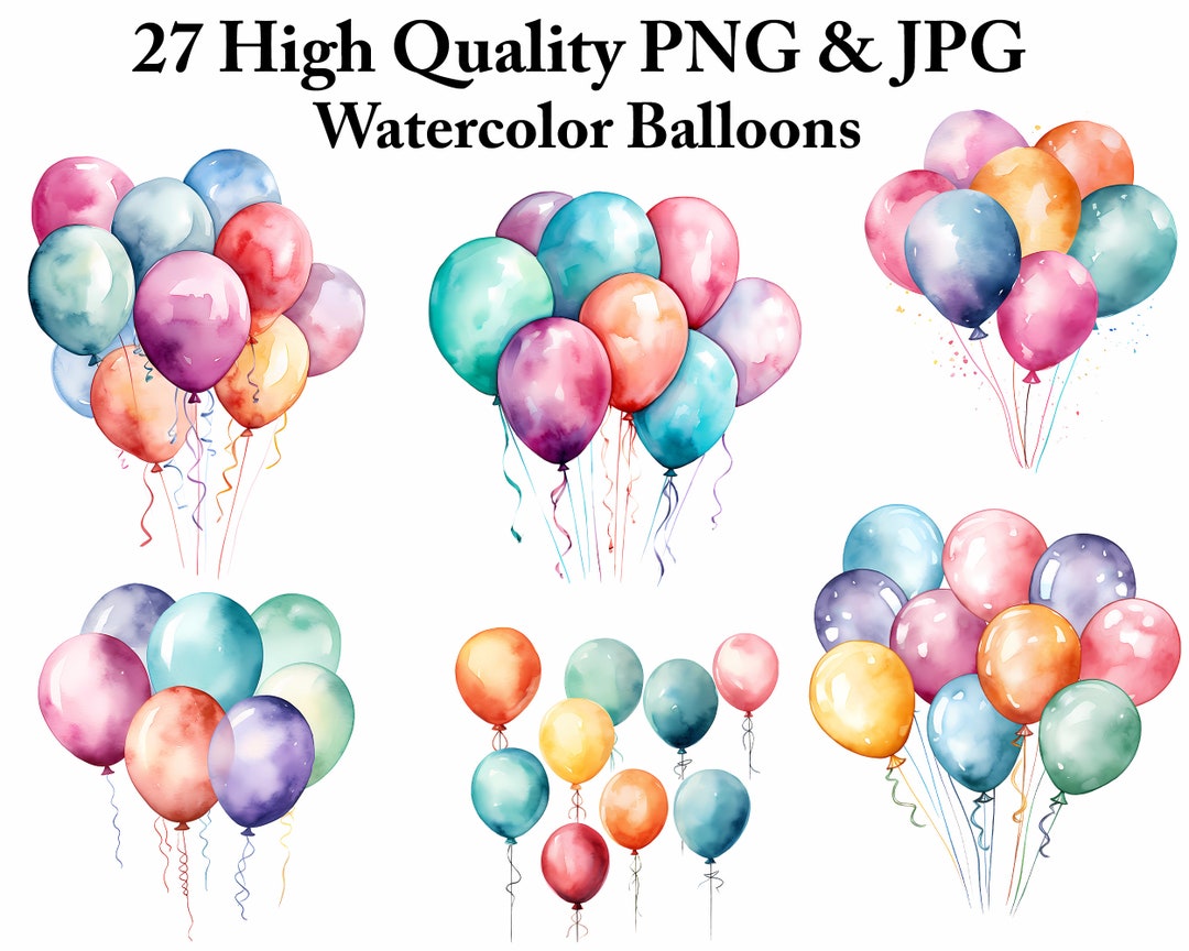 Watercolor Balloons Clipart: Party PNG Bundle (digital Paper) - Etsy