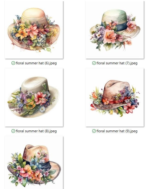 Floral Hat Watercolor Clipart Set: Summer Fashion PNG JPG (digital ...