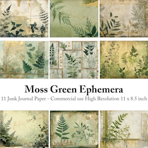 Botanical Fern Junk Journal Paper – Vintage Botanical Ephemera, Greenery Printable Kit, Nature Journal Pages, Digital Download