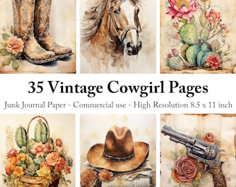 Vintage Cowgirl Junk Journal Pages: Rustic Western Digital Paper (Digital Download)