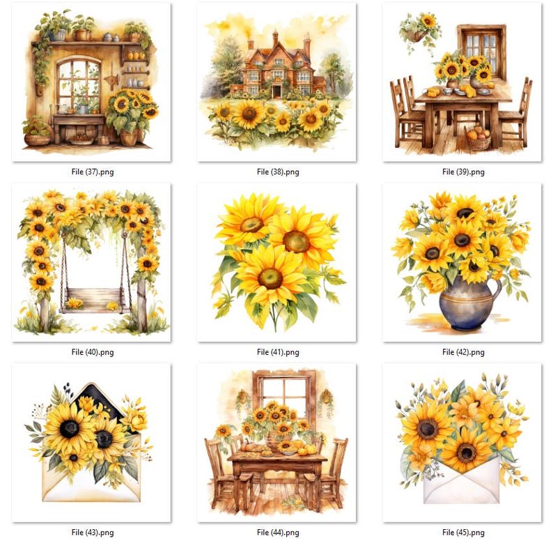 Sunflower Cottage Clipart Bundle: Watercolor Cottagecore PNG Images ...