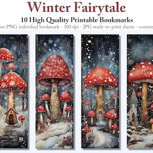 10 Aquarell Winter Märchen Lesezeichen Digital Download JPG Lesezeichen Sheets PNG Lesezeichen Sublimation Print and Cut Lesezeichen
