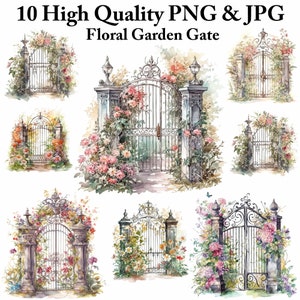 Vintage Rose Tor Aquarell Clipart - romantischer Garten, Aquarell Gartentore, Clipart Bundle, digitaler Download