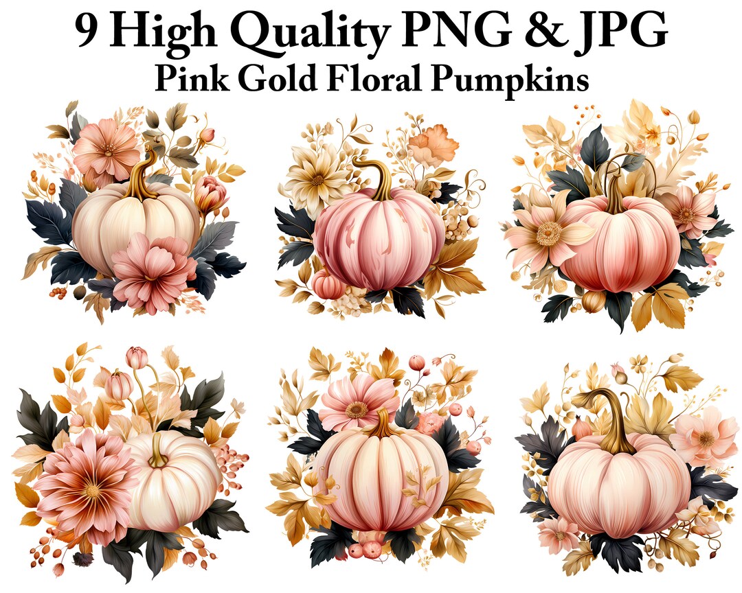 Watercolor Pink Pumpkin Clipart: Fall Floral PNG (digital Download) - Etsy