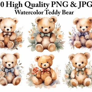 10 Fluffy Teddy Bear Clipart PNG Clip art Wall Art Scrapbook Junk Journals Kit Digital Planners Commercial License Digital Download
