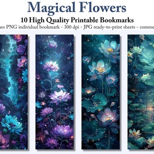 Acuarela Flores Mágicas Marcadores Imprimibles Descarga Digital JPG Hojas de Marcadores PNG sublimación de marcadores Imprimir y Cortar Amante de las Plantas
