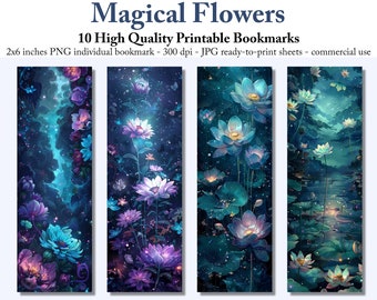 Watercolor Magical Flowers Printable Bookmarks (Digital Download)