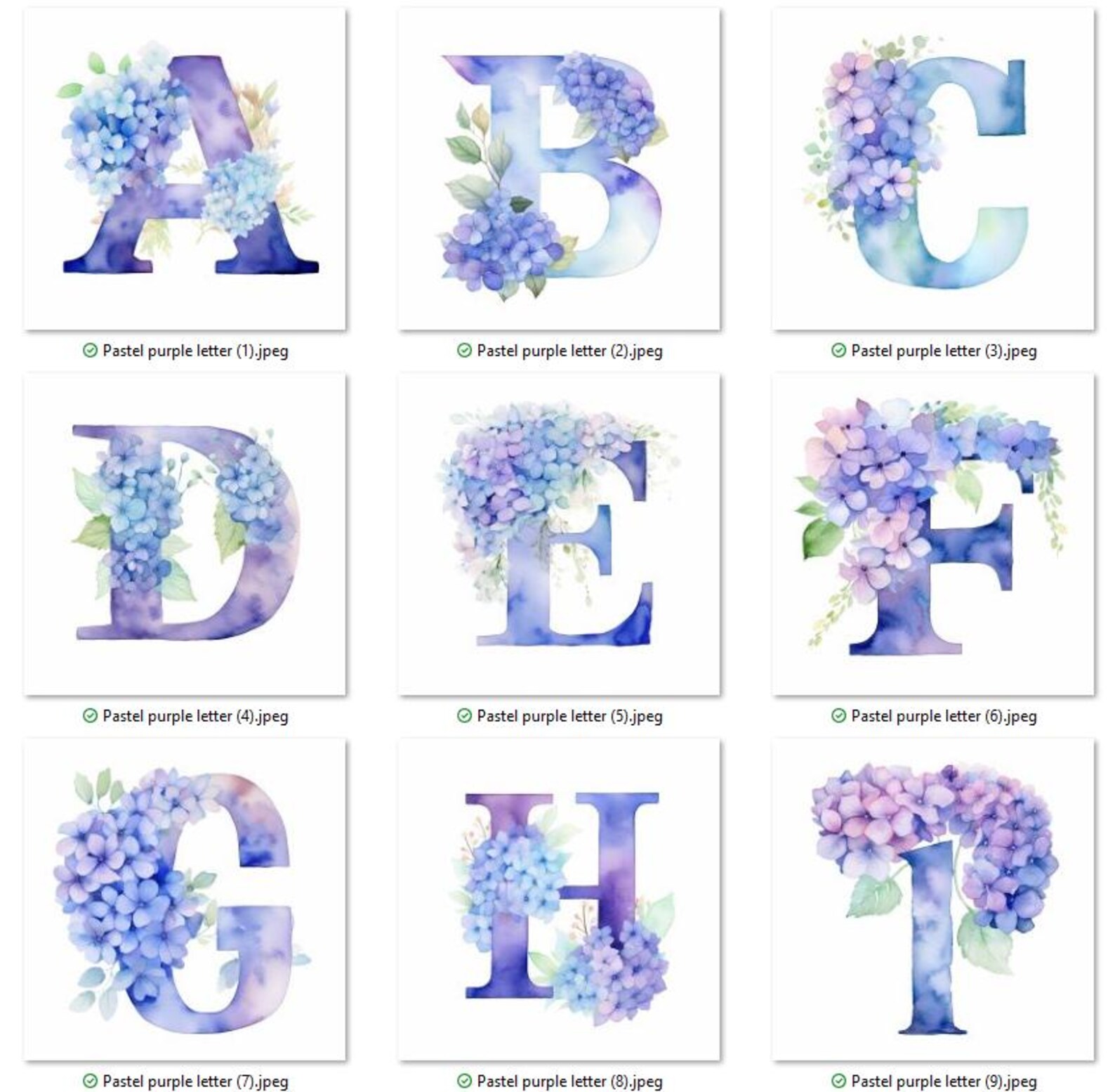 Pastel Purple Floral Alphabet Clipart: Watercolor Letters (digital ...