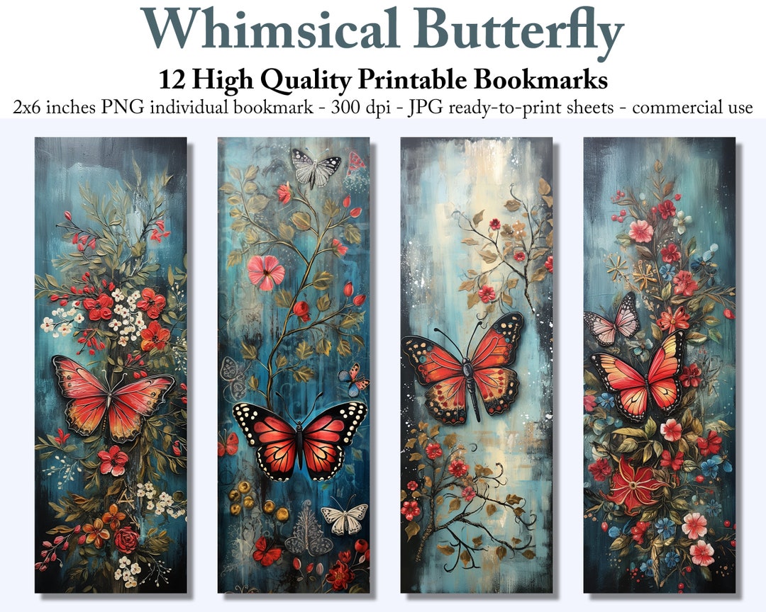 Watercolor Butterfly Printable Bookmarks Digital Download JPG Bookmark ...