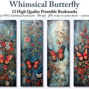 Aquarell Schmetterling Lesezeichen Digitaler Download JPG Lesezeichen Blätter PNG Sublimation Buchliebhaber Geschenk