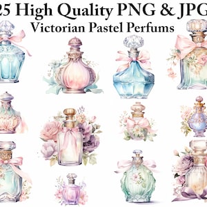 Vintage Parfüm Flaschen Aquarell Clipart: Pastell Kunst (PNG, Instant Download)
