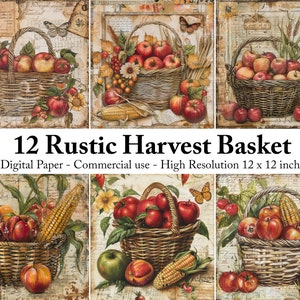 Carta digitale Country Farm Basket, Documenti digitali Rustic Harvest Basket, Diario spazzatura autunnale di Apple, Scrapbooking autunnale, effimeri vintage