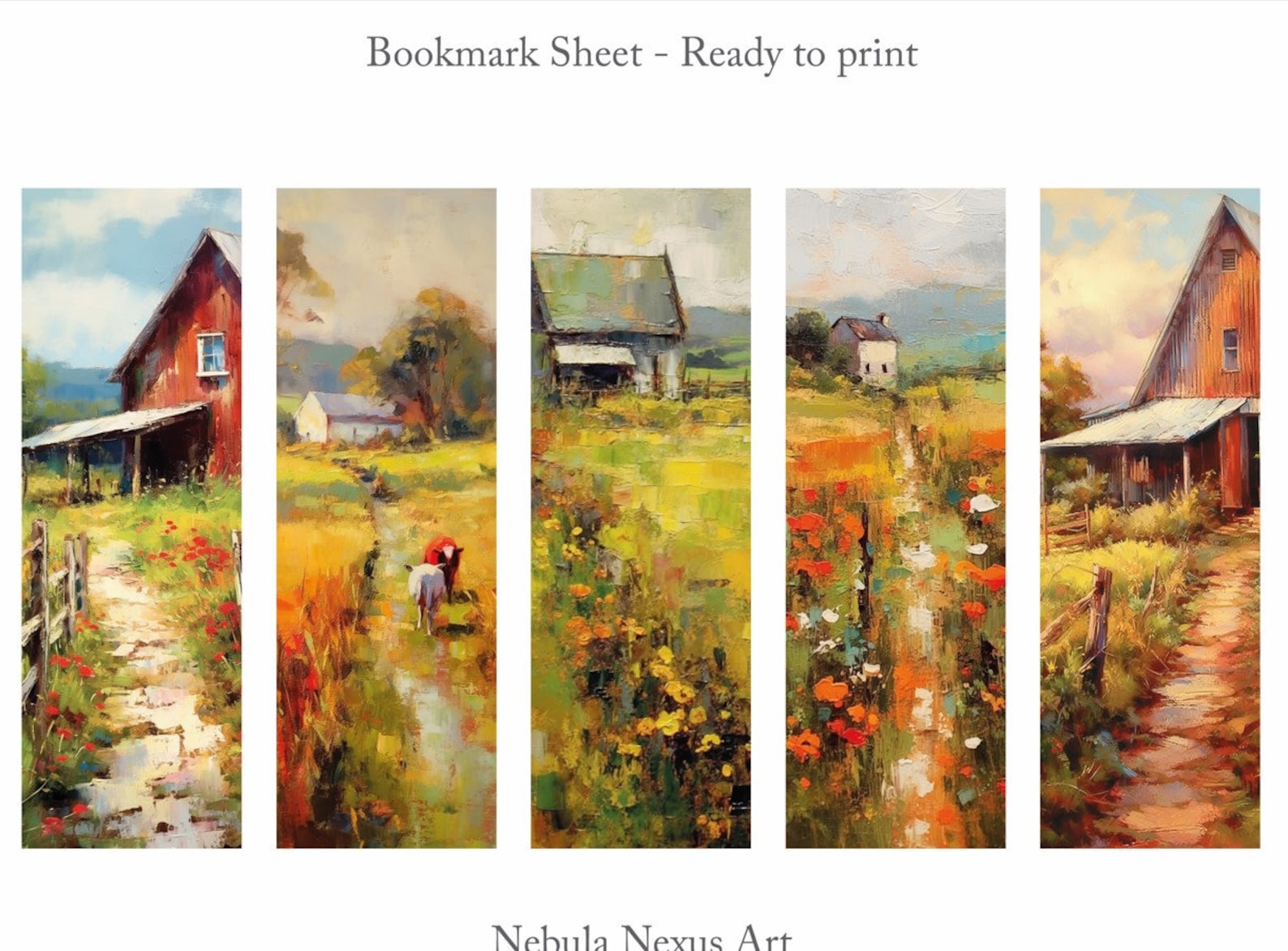 Rustic Farmhouse Bookmarks: Watercolor Countryside Art (digital ...