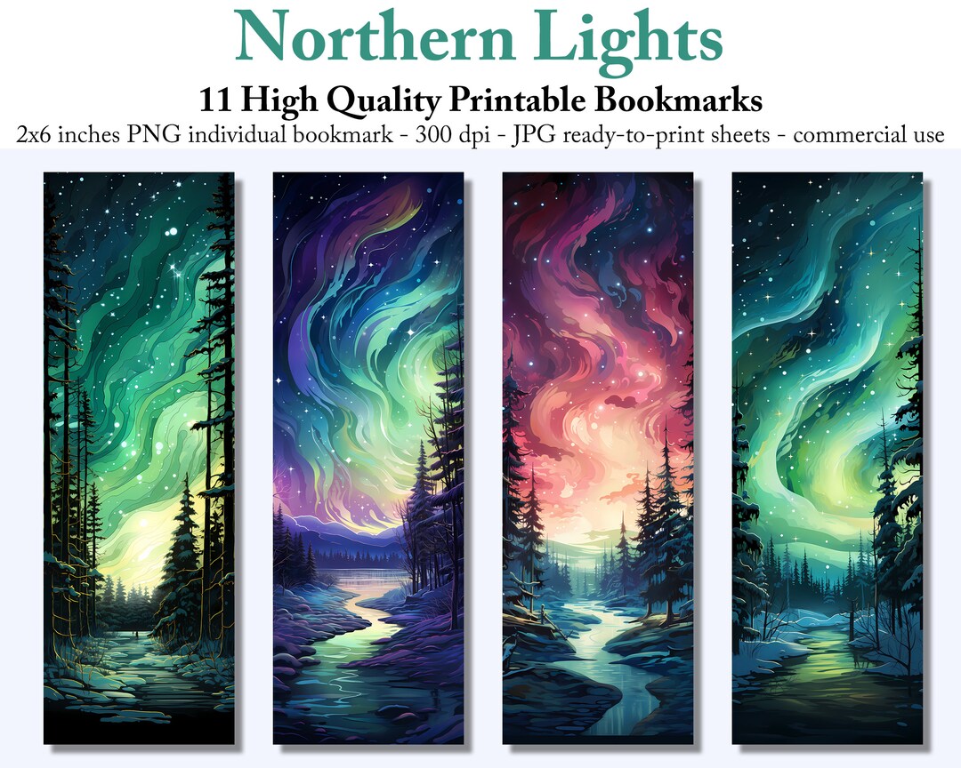 Northern Lights Printable Bookmarks: Bookish Gifts for Book Lovers ...