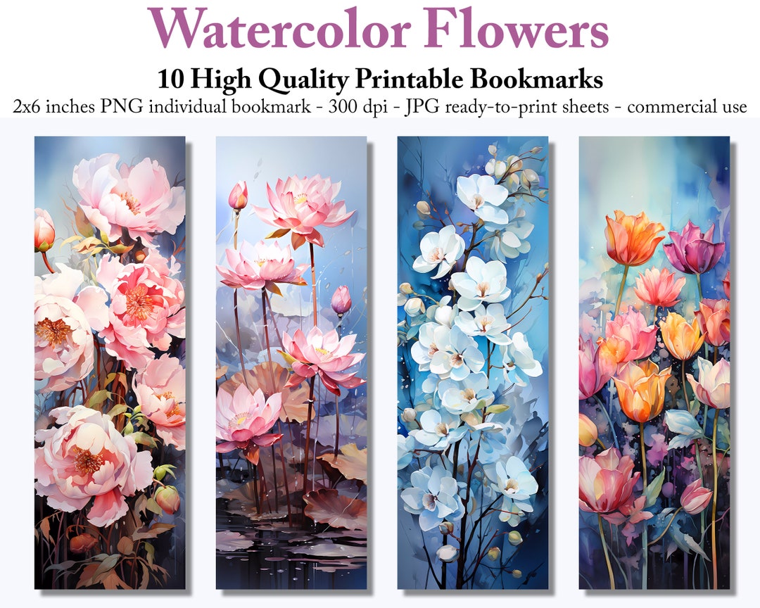 Watercolor Flowers Printable Bookmarks: Floral Plant Lover (digital ...