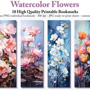 Watercolor Flowers Printable Bookmarks: Floral Plant Lover (Digital Download)