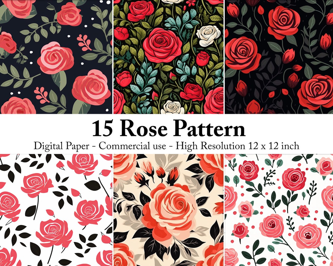 Rose Pattern Digital Paper Pack | Seamless Floral Backgrounds for ...