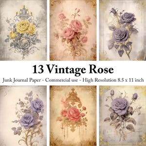 Vintage Rose Digital Paper: Romantic Scrapbook Ephemera (Digital Download)