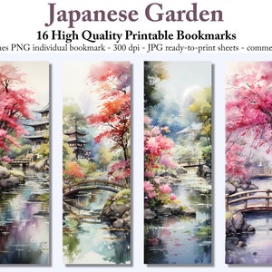 Watercolor Japanese Garden Bookmarks: Printable Bookmark Set (Digital Download)