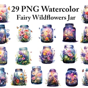 Watercolor Fairy Jars Clipart Set: Magical Mason Jar PNG Bundle