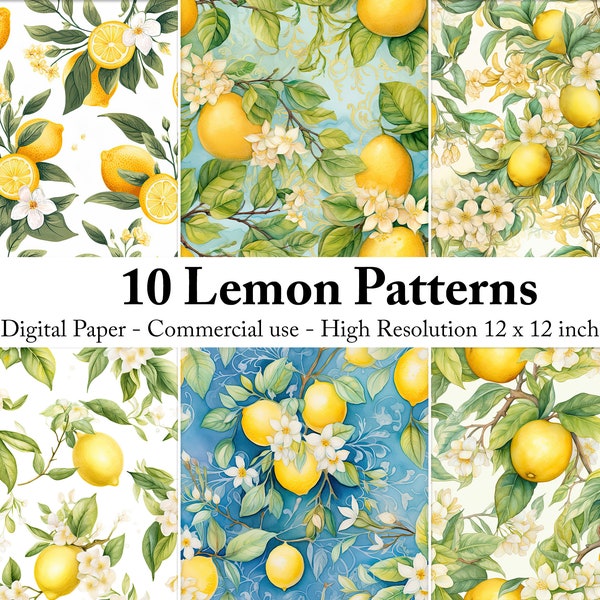 Lemon Bliss Digital Paper Set | Seamless Lemon Patterns | Zesty Fruit Backgrounds for Sublimation & Crafts | High-Quality Instant Download