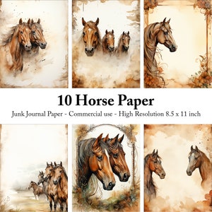 Papel digital imprimible de caballos, fondo de caballos salvajes, tarjetas de animales, kit de diario basura, scrapbooking, descarga instantánea