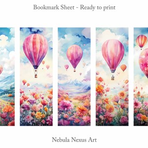 10 Watercolor Hot Air Balloon Printable Bookmarks Digital Download JPG ...