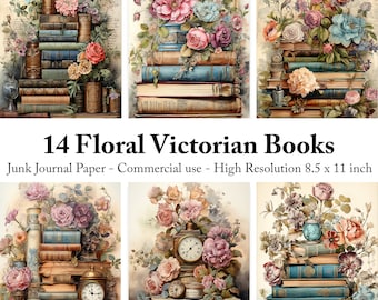 Victorian Books & Flowers Junk Journal Kit: Vintage Printable Collage Sheets (Digital Paper)