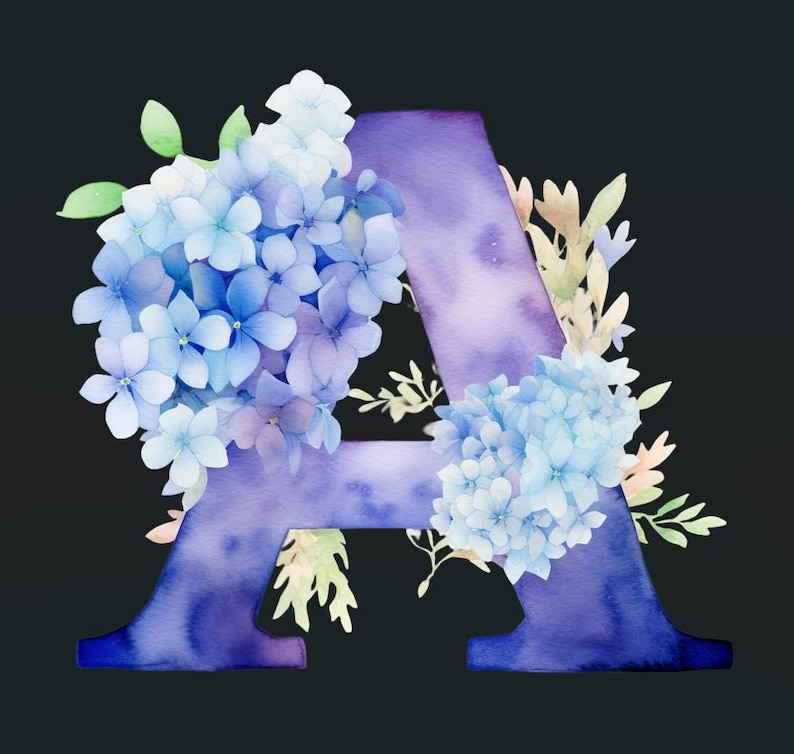 Pastel Purple Floral Alphabet Clipart: Watercolor Letters (digital ...