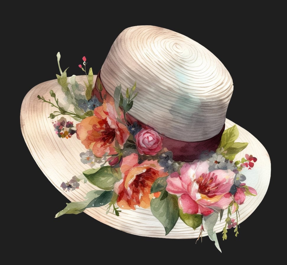 Floral Hat Watercolor Clipart Set: Summer Fashion PNG JPG (digital ...