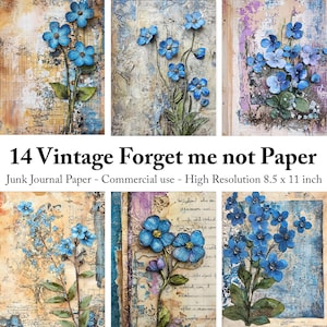 Feuilles de papier vintage pour ne pas m'oublier - Pages imprimables de journal floral indésirable, papier numérique, 300 dpi de haute qualité pour le scrapbooking, projets de bricolage