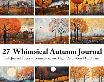 Whimsical Autumn Junk Journal Kit | Mixed Media Digital Paper, Cottagecore Printable, Fall Scrapbooking Ephemera