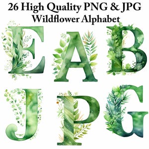 Wildflower Watercolor Alphabet Clipart Floral Letters A-Z Crafting Sublimation Junk Journals Scrapbooking Floral Cliparts Printables Flowers