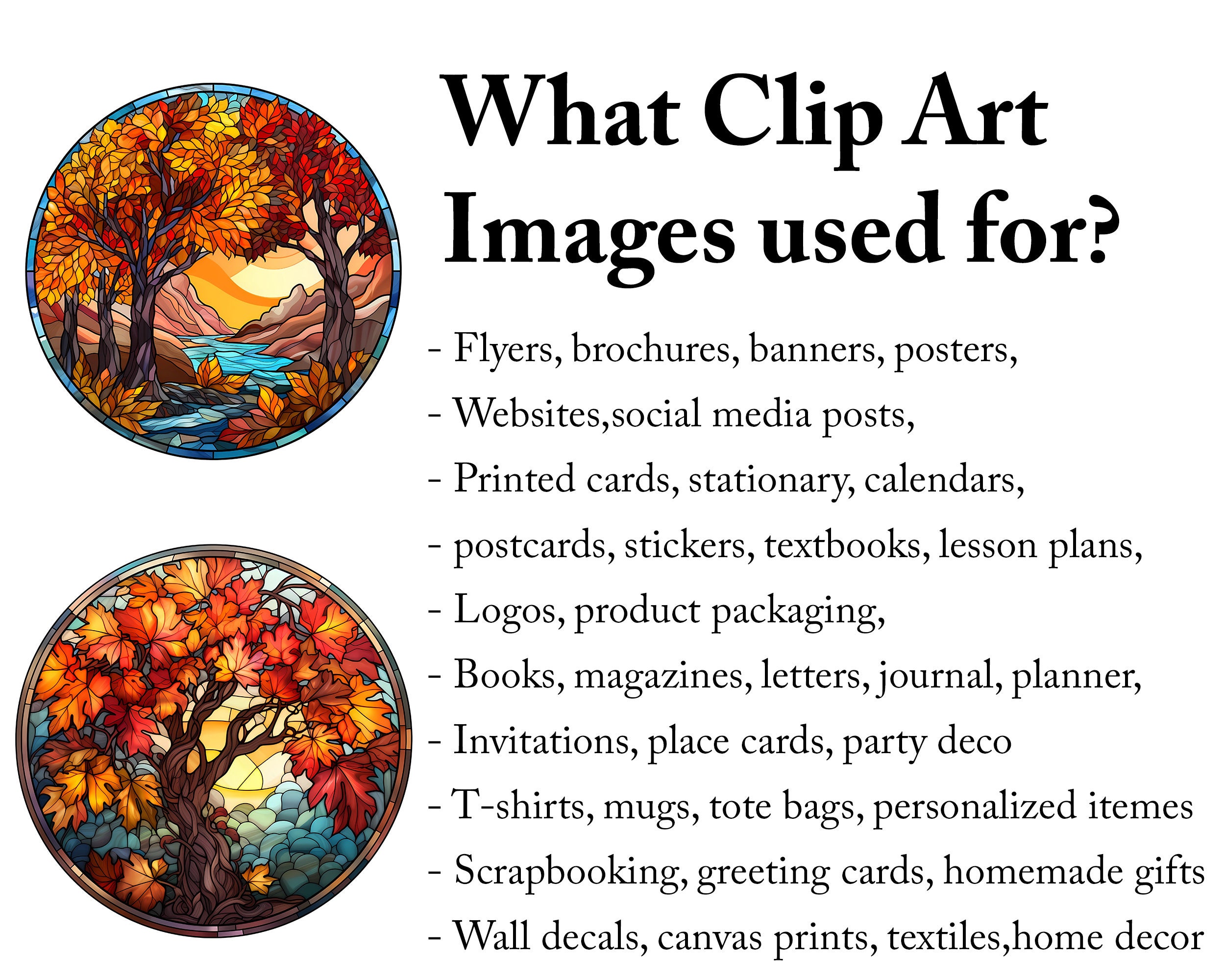 Stained Glass Autumn Clipart Bundle: Fall Leaves, Trees (PNG) - Etsy