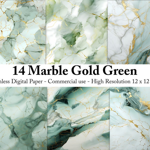 Green Gold Marble Digital Paper textures de marbre sans couture journal indésirable Kit de papier arrière-plans téléchargement instantané Scrapbook Paper Utilisation commerciale