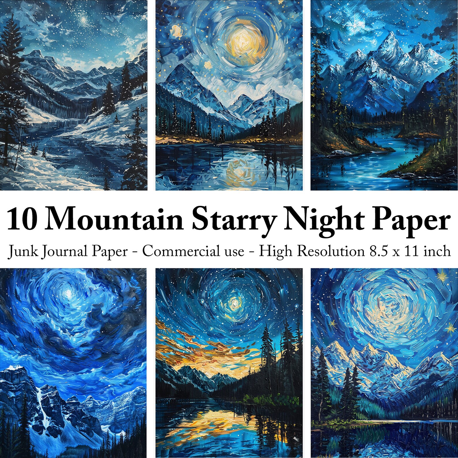 Mountain Starry Night Junk Journal Pages: Van Gogh Style (digital Paper ...