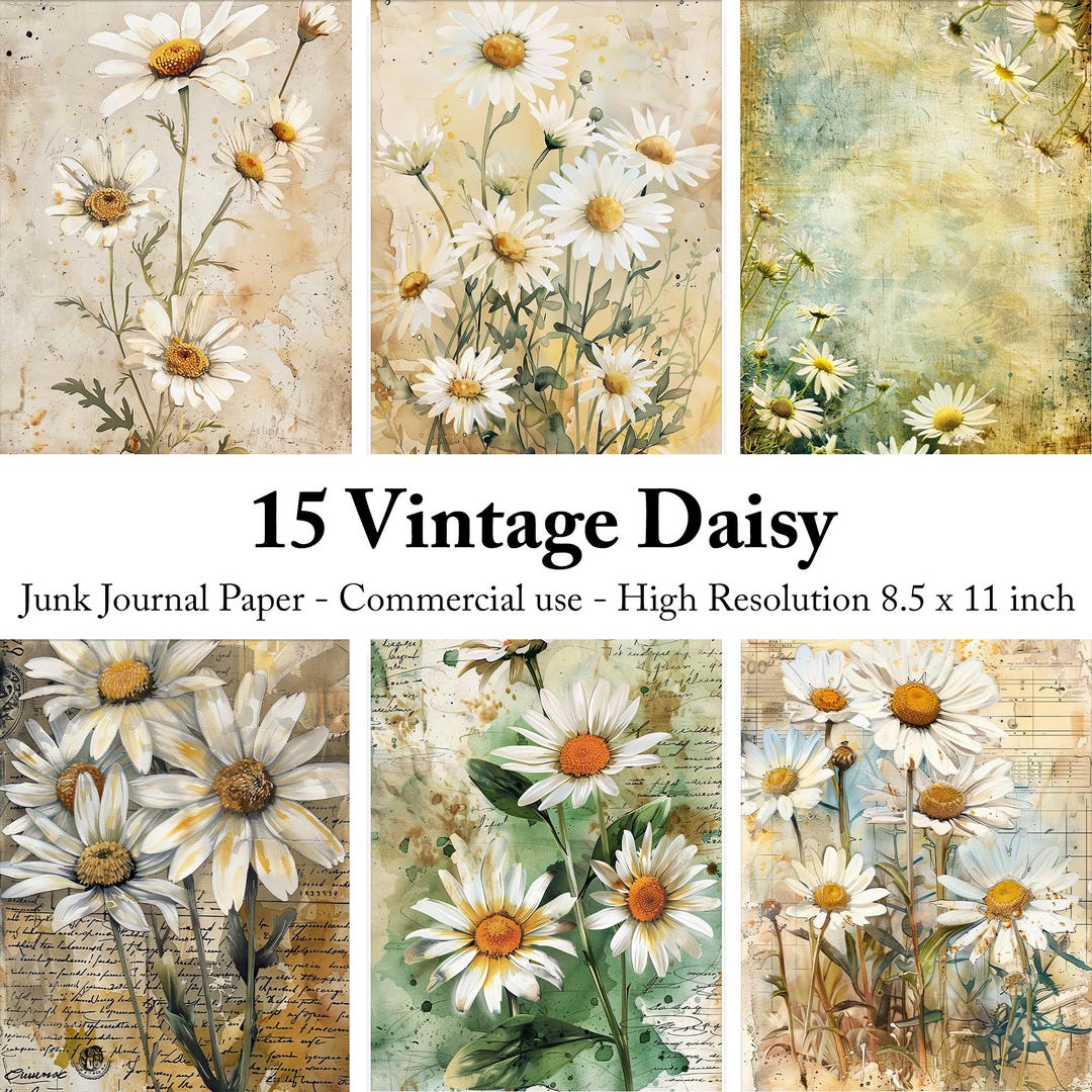 Vintage Daisy Junk Journal Pages, Antique Botanical Digital Paper ...