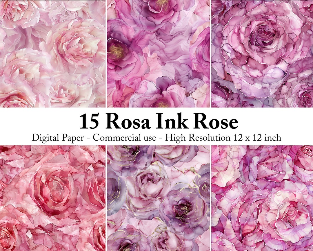 Rosa Ink Rose Digital Paper: Floral Scrapbooking Patterns (digital ...