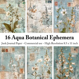 Blue Botanical Junk Journal Paper: Vintage Ephemera Collage (Digital Download)