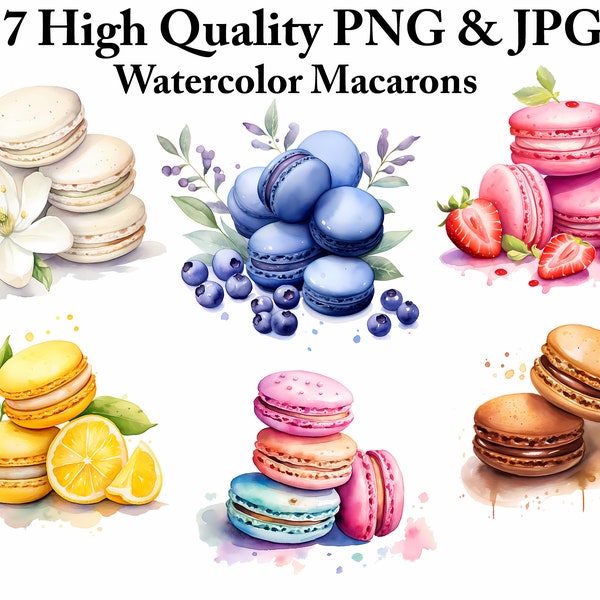 17 Aquarelle Macaron Clipart JPEG PNG Bundle, Macaron Clip Art Aquarelle dessert sucré, macaron clipart Boulangerie illustration Food clipart