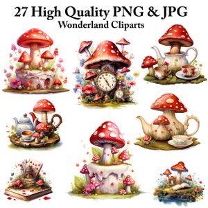 27 PNG Aquarelle Alice au pays des merveilles Champignon Clipart, Alice au pays des merveilles png, Clipart de conte de fées, Alice PNG Images, Wonderland PNG Bundle