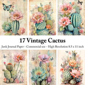 Aquarelle florale cactus succulente indésirable papier journal, papier numérique de verdure de cactus mexicain, succulentes JPG, créations en papier, scrapbooking