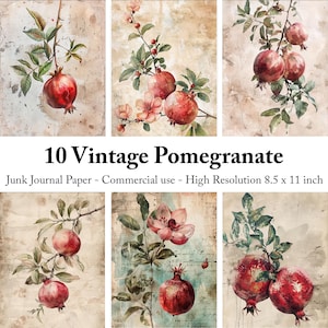 Vintage granaatappel ongewenste dagboekpagina's, digitaal scrapbooking papier, voorraad junkjournal, DIY Craft Kits, Card Making Kit, rustieke ephemera
