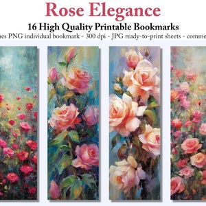 Rose Elegance Lesezeichen Set Druckbare Lesezeichen für Lesebegeisterte Digitaler Download JPG Lesezeichen Blätter PNG Lesezeichen Sublimation
