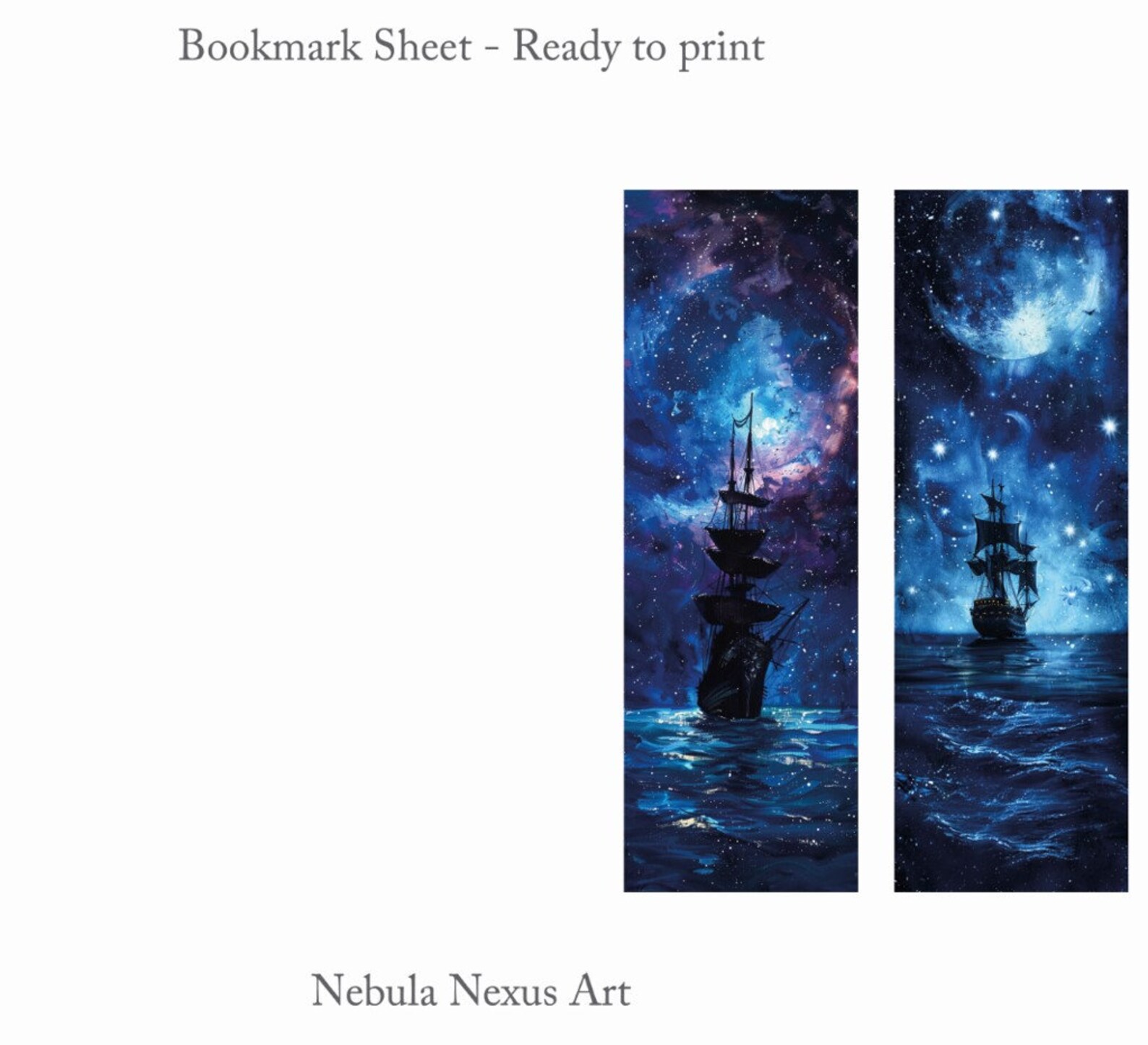 Celestial Nautical Bookmarks: Starry Night Ship Art (digital Download ...