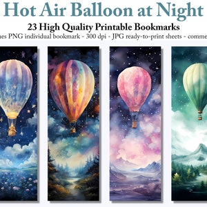 Watercolor Hot Air Balloon Night Bookmarks (Digital Download)