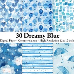 Pack de papier bleu à imprimer pour nouveau-né, articles éphémères pour chambre de bébé, nouvelles pages de baby shower, téléchargement du journal indésirable, scrapbooking, fabrication de cartes